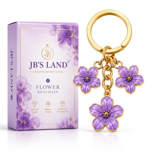 Floral Charm Keychain Vintage Flower Metal Key Ring for Women (Purple)