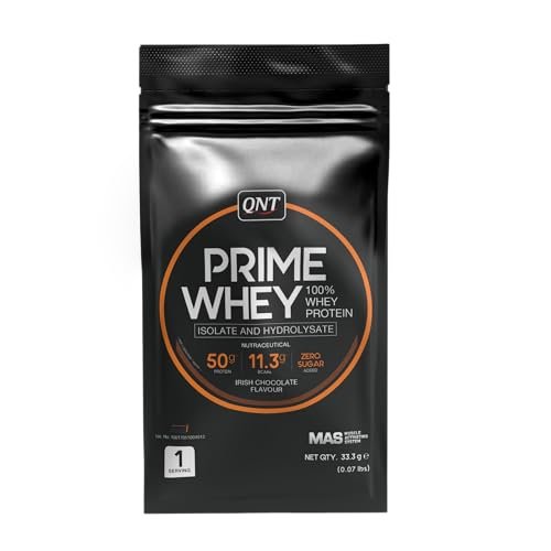QNT Prime Whey Protein Powder | Irish Chocolate, 1 Serving Sachet | Triple Blend of Whey Isolate, Concentrate & Hydrolysate | 25g Protein, 5.65g BCAA per Scoop | Best Whey Protein Powder for Men & Women
