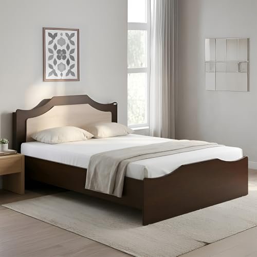 Nilkamal Willy Wooden Double Bed Without Storage | Engineered Wood | Contemporary Design | Wenge & Sonoma Oak