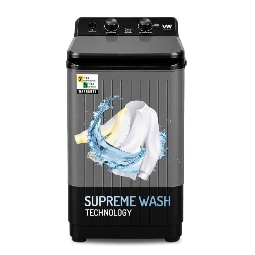 VW 8.5 kg semiautomatic Top Load Washer Only with Powerful Wash, V8 Supreme Wash, Black/Grey