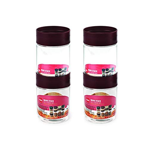 CELLO Modustack Pet Storage Jar For Kitchen Set of 4 Pcs, 750 ml Grey | Freezer & Fridge Safe, See Through Airtight Stackable Pet Kitchen Storage Box Container Set For Beans, Whole Grains, Spices