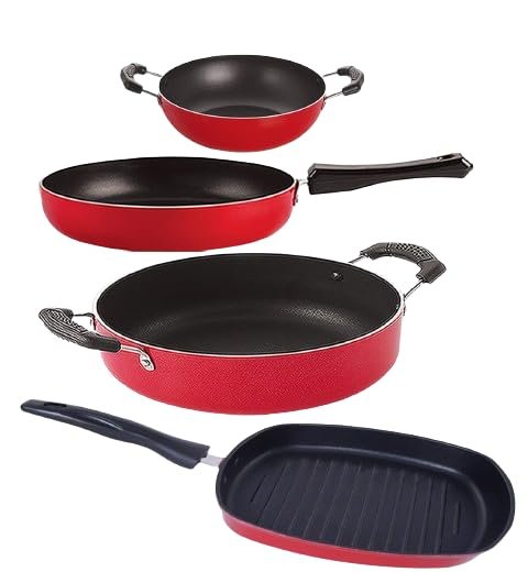 Nirlon Non Stick Cookware Kitchen Cooking Essential Gift Set of 4 Pieces (FP12_KD11_GP24.5_CS24)