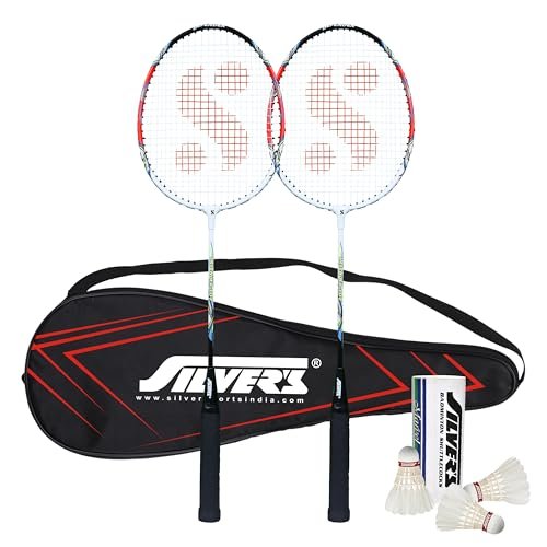 Silver’s Aluminium Defender Badminton Kit (2 Racquets with Full Cover, 1 Box Feather Shuttlecock Pack of 3)(Red/White)