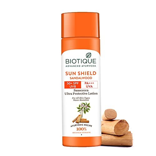Biotique Bio Sandalwood Sunscreen Ultra Soothing Face Lotion, SPF 50+ |Ultra Protective Lotion| Keeps Skin Soft, Fair and Moisturized| Water Resistant| For All Skin Types| 120ml