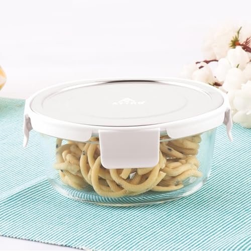 ATTRO Glassox Borosilicate Round Glass Lunch Box with Stainless Steel Lid Food Storage Container Microwave & Freezer Safe BPA-Free Food-Grade 620ml