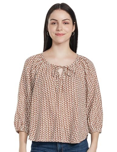 Marks & Spencer Linen Mix Printed Tie-Ups Neck Top