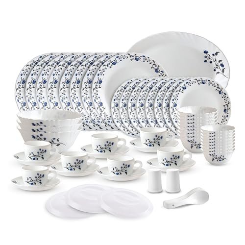 Cello Imperial Series Vinea Opalware Dinner Set | 65 Units | Opal Glass Dinnerware | Chip-Resistant, Scratch-Resistant, Microwave & Dishwasher Safe | Elegant Floral Pattern | White