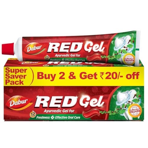 Dabur Red Gel Ayurvedic Toothpaste – 300g (150g x 2) | Reduction in Bad Breath, Plaque & Gingivitis | Freshness with Protection | For Healthy Gums & Effective Dental Care