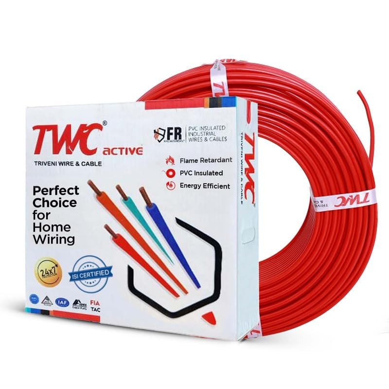 TWC Active Red 0.75 SQMM 180 METER | Copper Wire | HRFR (Heat Resistant Flame Retardant) Lead-Free Cable | Low Smoke Halogen-Free Wire for Home & Industrial Electrical Wiring