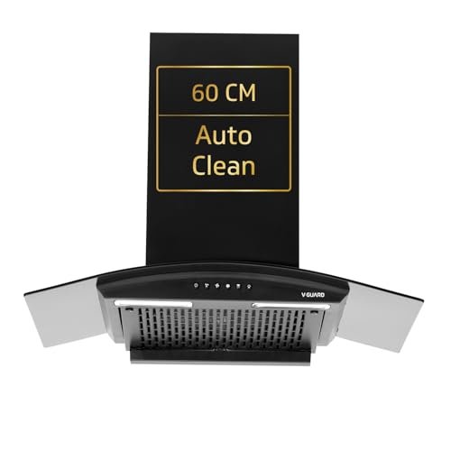 V-Guard C10 60cm Kitchen Chimney | 1000 m³/h Suction Capacity | Filterless Chimney | Heat Auto Clean | Elegant Curved Glass Design | Free Cleaning Contract