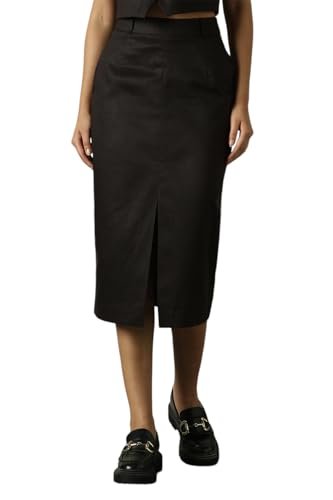 High Star Women Solid Mid Length Slim Casual Skirts Black