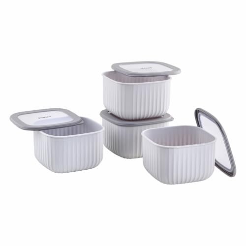 Amazon Basic Plastic Elegant Square Storage Containers Food Grade Set of 4 (2.3L Each) | Microwave, Freezer, Dishwasher & Refrigerator Safe, Stackable Kitchen Containers (Grey)