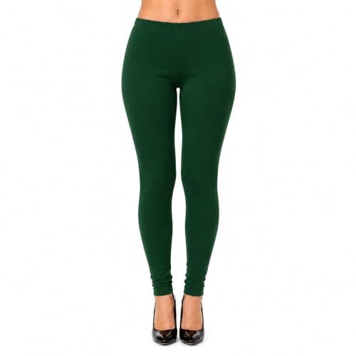 Women’s Cotton Full Length Leggings with Elastic Waistband Bottle Green