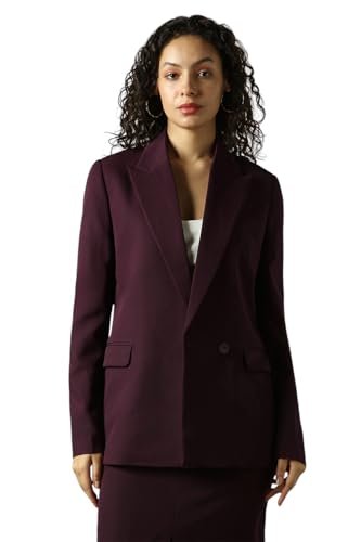 High Star Women Solid Longline-Length Oversized Notch-Lapel Collar Full Sleeve Blazer Wine