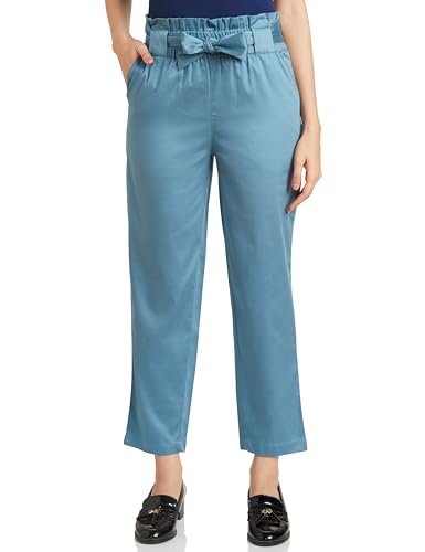 Amazon Brand – Symbol Women’s Tapered Paper Bag Trousers (High Rise Ankle Length | with Self Fabric Belt) (CT-19 Cont_Grey_34)