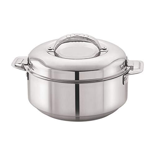 CELLO Maxima Insulated Casserole Hot Pot For Kitchen 2000 ml Silver | Easy to Serve Lightweight Outdoor Safe Keeps Food Hot and Warm Airtight Insulated Casserole Hot Pot Pack Set For Roti Rice Biryani