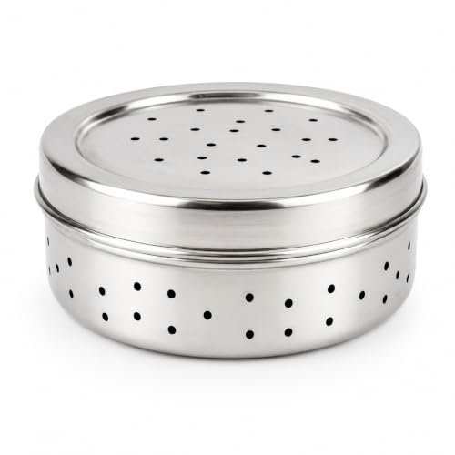 DEVENDRA ONLINE Stainless Steel Green Coriander & Curry Leaves Storage Box | Air Ventilated Steel Food Container | Fresh Dhaniya/Kothmir Dabba | Sprouts & Herbs Fridge Storage (600)