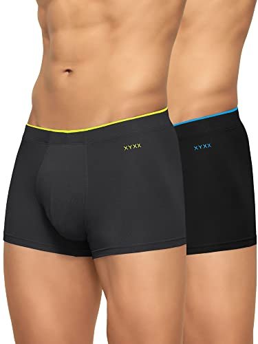 XYXX Men’s Underwear Uno IntelliSoft Antimicrobial Micro Modal Trunk Pack of 2 (Coral Grey ; Black; XL)