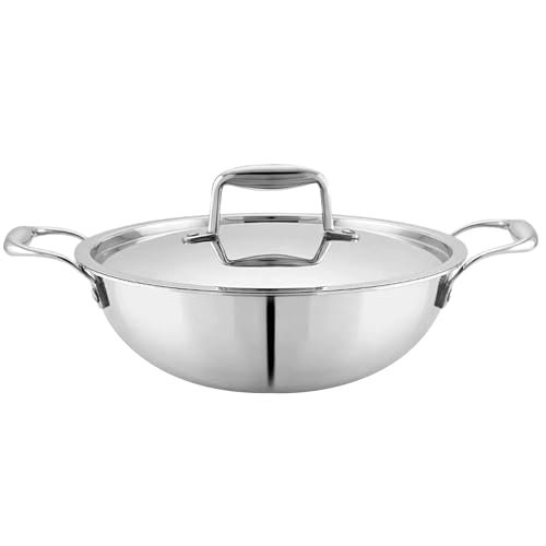 Mumma’s LIFE Tri-Ply Stainless Steel Induction Compatible Extra Deep Kadai with Stainless Steel Lid, 26cm, 4.1 Liter, (Silver)
