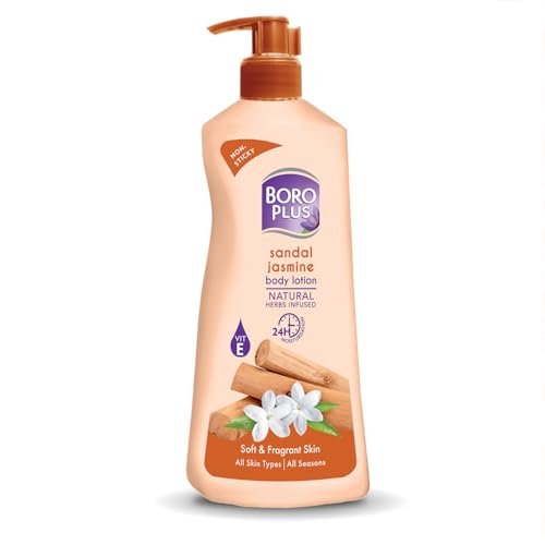 BoroPlus Sandal & Jasmine Body Lotion | Natural Herbs Infused | 24 hrs Moisturisation | For Soft & Fragrant Skin | All Seasons|All Skin Types|No Added Parabens|400ml