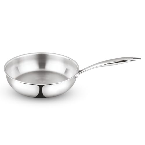Borosil Cookfresh Tri-ply Stainless Steel Frypan with Handle | Gas, Induction Compatible | SS304 Food Grade Steel Frying Pan | Even Heat Distribution | Dishawasher Safe | 5 Year Warranty (2.3 L)