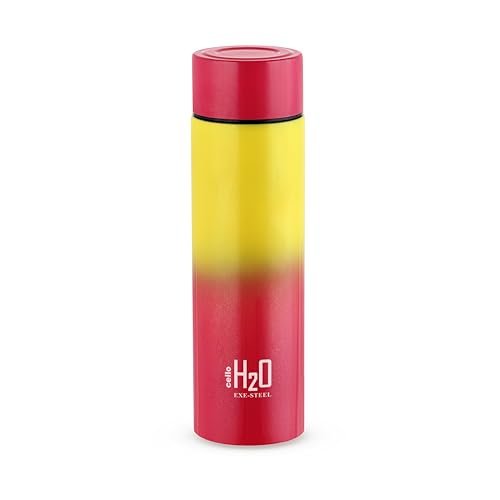 CELLO H2O Luma Stainless Steel Water Bottle For Office Use 1000ml, Yellow Pink | Single Wall Freezer & Fridge Safe Lightweight & Stylish Leakproof Rustproof Steel Water Bottle For School Kids & Travel