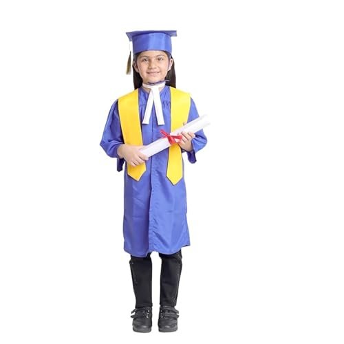 Desi Andaaz Kids Convocation Dress Graduation Gown and Cap Set | Breathable Polyester | Ideal for School, Nursery & Kindergarten Graduation(Blue With Yellow Sash)(5-6 Y)