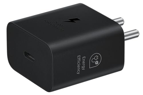 Samsung Original 25W USB Type-C Travel Adaptor Without Cable for Google Pixel, Xiaomi, Motorola, iPhone, Samsung Galaxy Tab S/A Series, Galaxy S10/M54/M55/A80/A90/S25/S24, Black