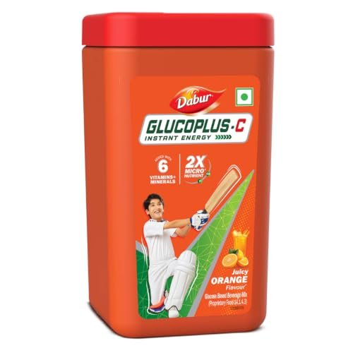 Dabur Glucoplus C Instant Powder Energy Glucose (Orange Flavour) – 400gm | Replenishes Energy with 6 Added Vitamins and Minerals | Vitamin C and Zinc Helps Boost Immunity | Calcium, Phosphorus and Vitamin K Support Bone Health
