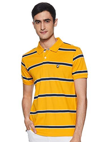 House & Shields Men’s Striped Regular Fit Polo (HSK -59_Golden Yellow + IN + W_3XL)