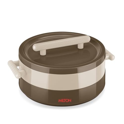 MILTON Valenza 1500 Insulated Inner Stainless Steel Casserole for Roti, 1250ml | Hot Box for Kitchen | Keeps Food Hot & Fresh | BPA-Free, Durable & Easy to Carry | Hot Pot with Lid for Home, Brown