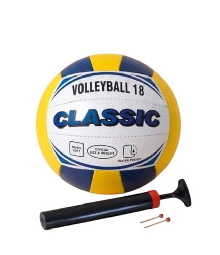 M.S ENTERPRISES Classic Volleyball Size 4 Standard with Pump Rubber, Moulded Design Practice Match Play Outdoor Indoor, Court Beach Training Use All Ages Sports Equipment