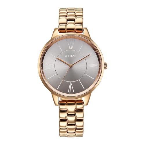 Titan Neo Quartz Analog Grey Dial Rose Gold Metal Strap Watch for Women