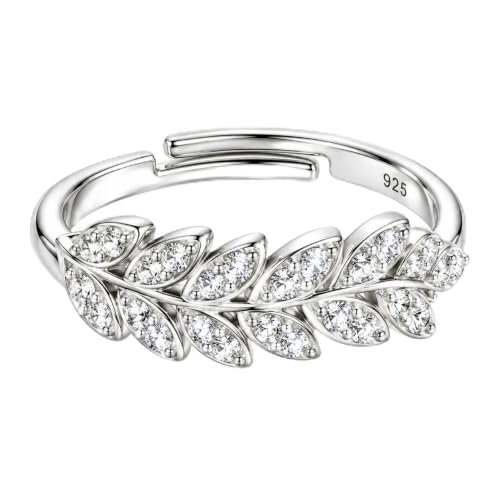 KYAT 925 Sterling Silver Leaf Ring for Women | CZ Diamond Studded Feather Band Ring | Lightweight Floral Finger Ring | Party Wedding Anniversary Everyday Wear | Gift for Girls & Women |