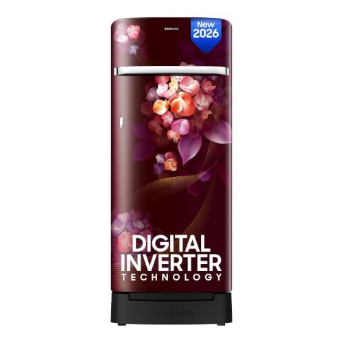 Samsung 215 L, 5 Star, Digital Inverter, Direct-Cool Single Door Refrigerator (RR23H2H35HT/HL, Red, Hydrangea Plum, Base Stand Drawer, Single Touch Defrost, 2026 Model)