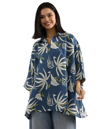 Libas Printed Cotton A-Line Kurti- 29882HM Blue
