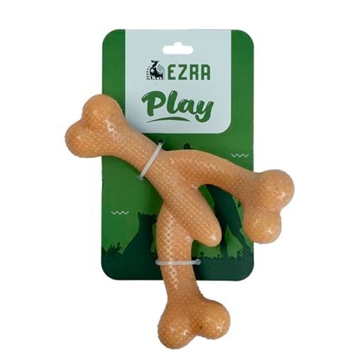 EZRA Play Lobster Bone Dog Chew Toy | Durable Non-Toxic Rubber Chew Bone | Interactive Toy for Dental Health, Teething & Active Chewers