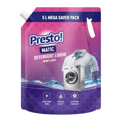 Amazon Brand – Presto! Matic Front Load Liquid Detergent Refill Pack 5L | Floral Scent | Quick Action Stain Removal for Front Load Washing Machines