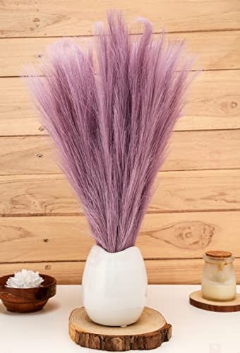 SATYAM KRAFT 3 Pcs Artificial Flowers Faux Pampas Grass Small Fake Flower Plant for Home Decor, Office, Bedroom,Living Room,Table Decoration, Dried Plants (Without Vase Pot) (Light Purple)