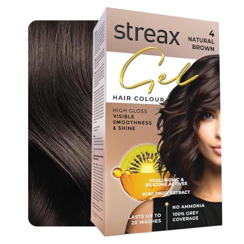 Streax Gel Hair Colour for Women & Men, Natural Brown 4, 150ml | Hair Colour Brown| 100% grey coverage | Long Lasting Hair Color, Easy to Use | Ammonia-Free Hair Color, Lasts Up to 20 Washes