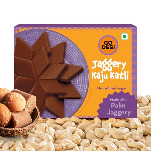 GO DESi Jaggery Kaju Katli – 100g | Made with 69% Cashews and Palm Jaggery | Gud Kaju Katli | Indian Sweets | Sweets Gift Pack