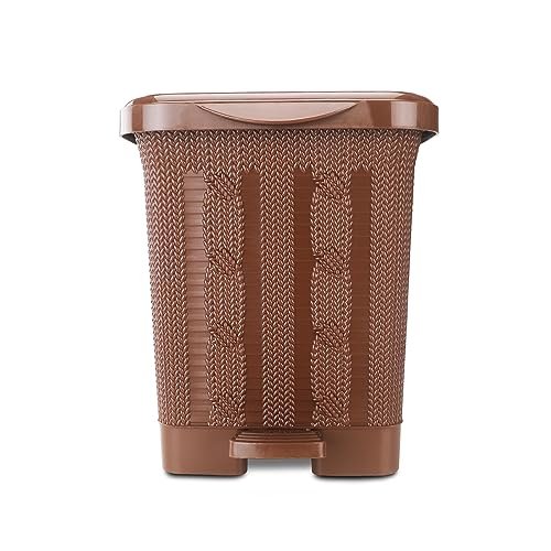 Nayasa Mikado Plastic Waste Paper | Small | Table Top Multi Purpose Dustbin With Lid | Waste Paper Bin | Plastic Pedal Waste Bin | Ideal For Home/Kitchen/Office | Brown