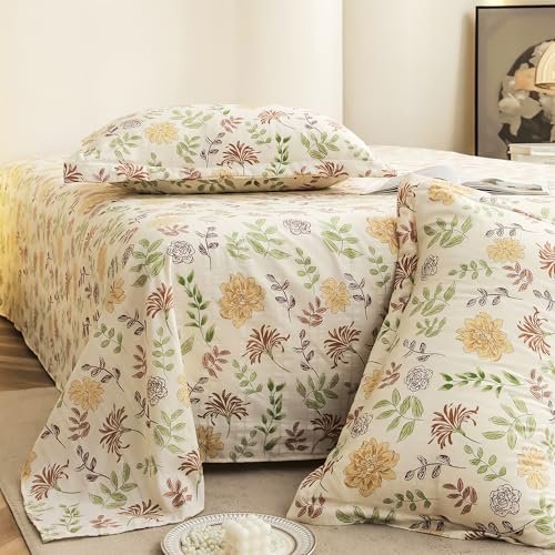 Story@Home King Size Bedsheet | Cloud Cotton Flatsheet, Off White & Yellow