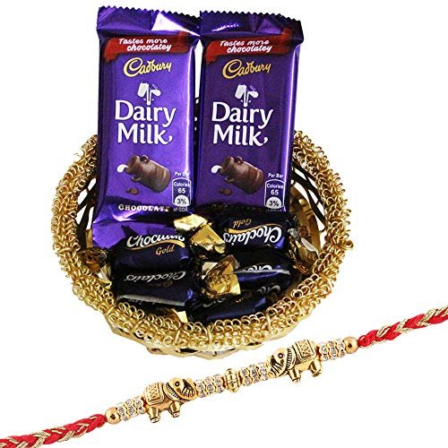 SFU E Com Designer Elephant Rakhi with Chocolate Gift Hamper for Brother, Roli, Chawal, Chandan, Misri, 127