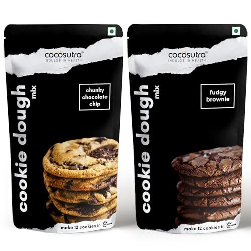 Cocosutra Cookie Dough Mix Combo Pack | Chunky Chocolate Chip & Fudgy Brownie | Makes 24 Cookies | Instant Baking Mix | Made with Natural Ingredients | Easy 3-Step Recipe – Whisk, Scoop & Bake | 2 x 220g (440g)