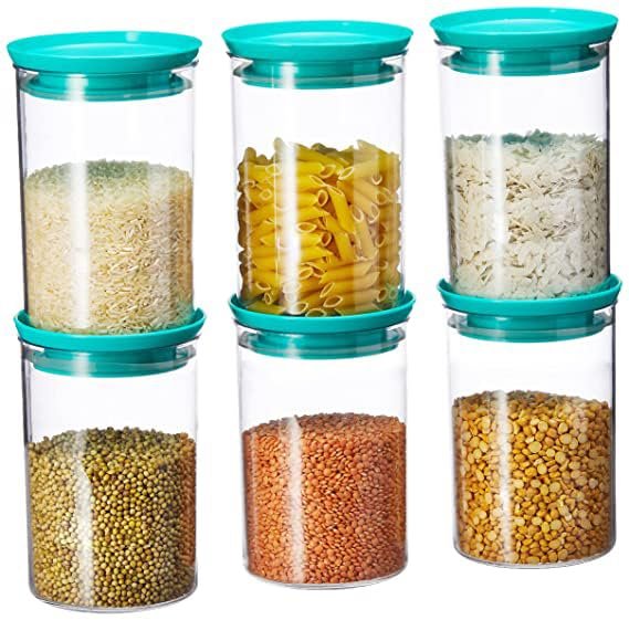 Homeor Plastic Storage Jar and Container Set I Air Tight & BPA Free Stackable Containers for Kitchen Storage Set I Grocery Kitchen Container Set I Multipurpose Kitchen Jar, 900 Ml Each, Set 6, Blue
