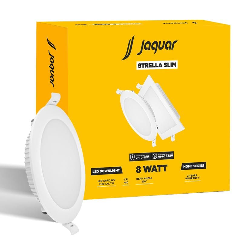 Jaquar Strella Slim 8W Round Recess Down Light – Cool White, Energy Efficient LED Ceiling Light for Home and Office (Pack of 1)