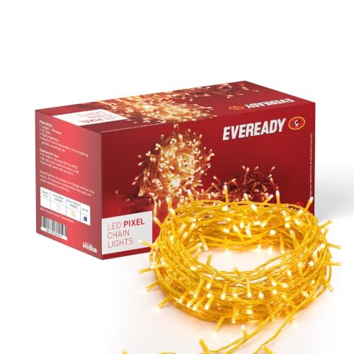 EVEREADY UTSAV, 33 FEET LED Pixel Lights, 46 LEDs, BIS Approved, High Brightness Home Decoration Ladi String Lights for Ganpati, Diwali, Christmas, Festivals, Warm White, Pack of 1
