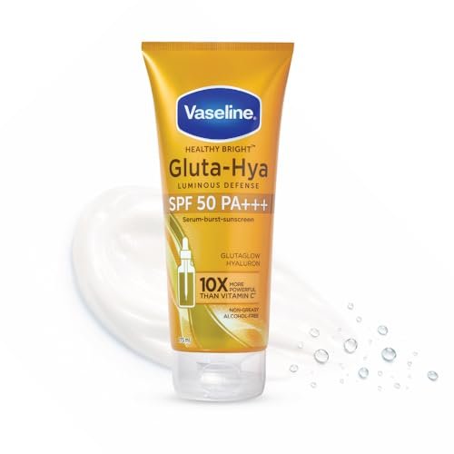 Vaseline Gluta Hya – Antioxidant SPF 50 PA+++ Sunscreen for Face & Body All | Glutathione & Hyaluronic Acid infused Sunscreen 175 ML