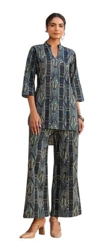 Kalaanj Kurta Set for Women || 2 pic co-ords Set for Women (KALSS25SP464_KB-Blue-M)